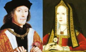 Henry VII and Elizabeth of York. I like how she has sneakily popped in a white rose of York.